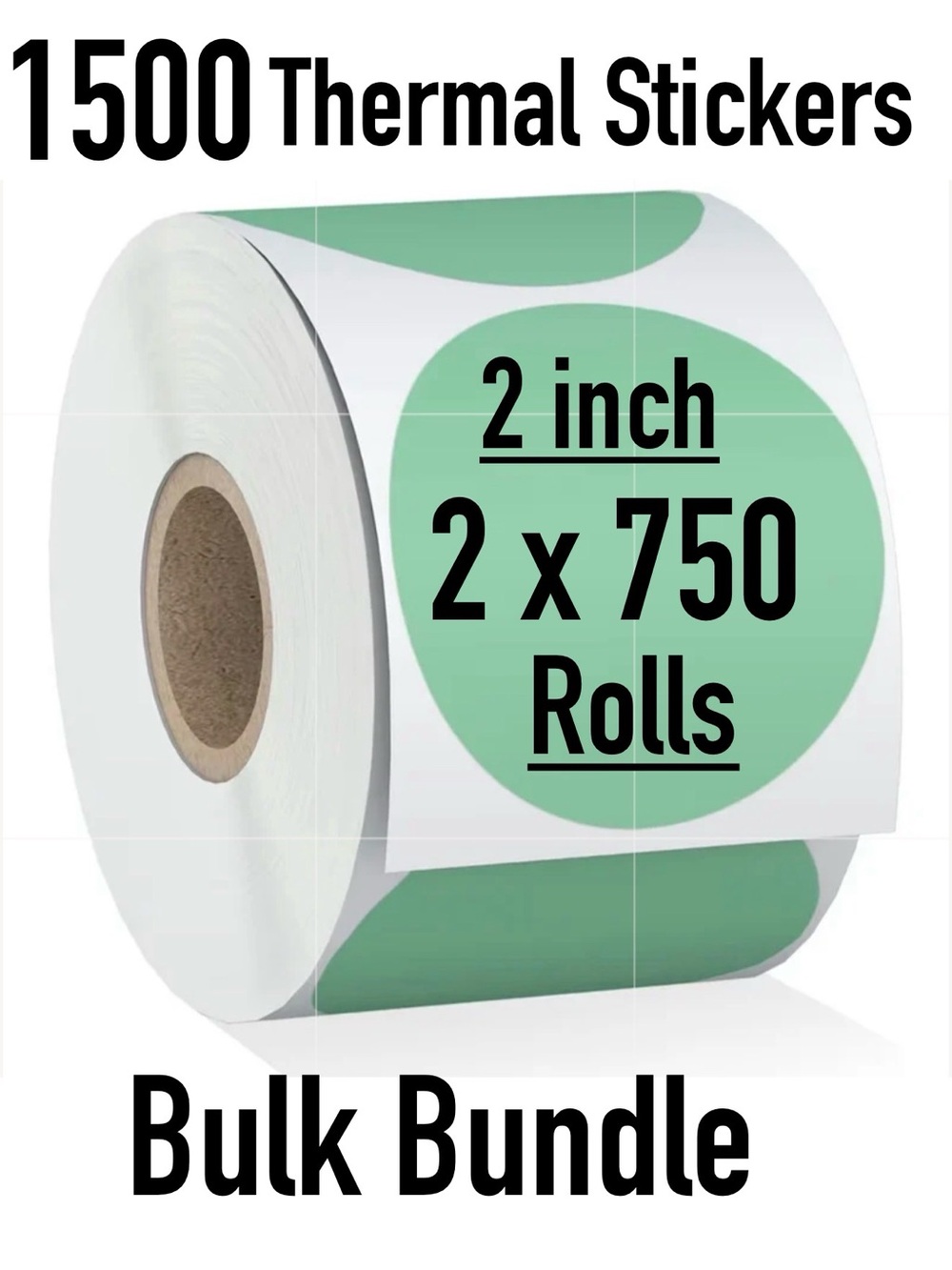 1500pcs 2 Rolls 2” Circle Thermal Stickers BULK Resellers Thank You QR Labels